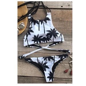 Cupshe Tropical Black Coconut Palm Bikini Set